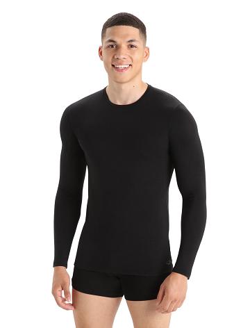 Black Men's Icebreaker Merino Anatomica Long Sleeve Crewe T-Shirt Underwear | USA 1292BEXC